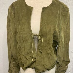 M Kalan Green Suede Leather Cardigan Jacket Large